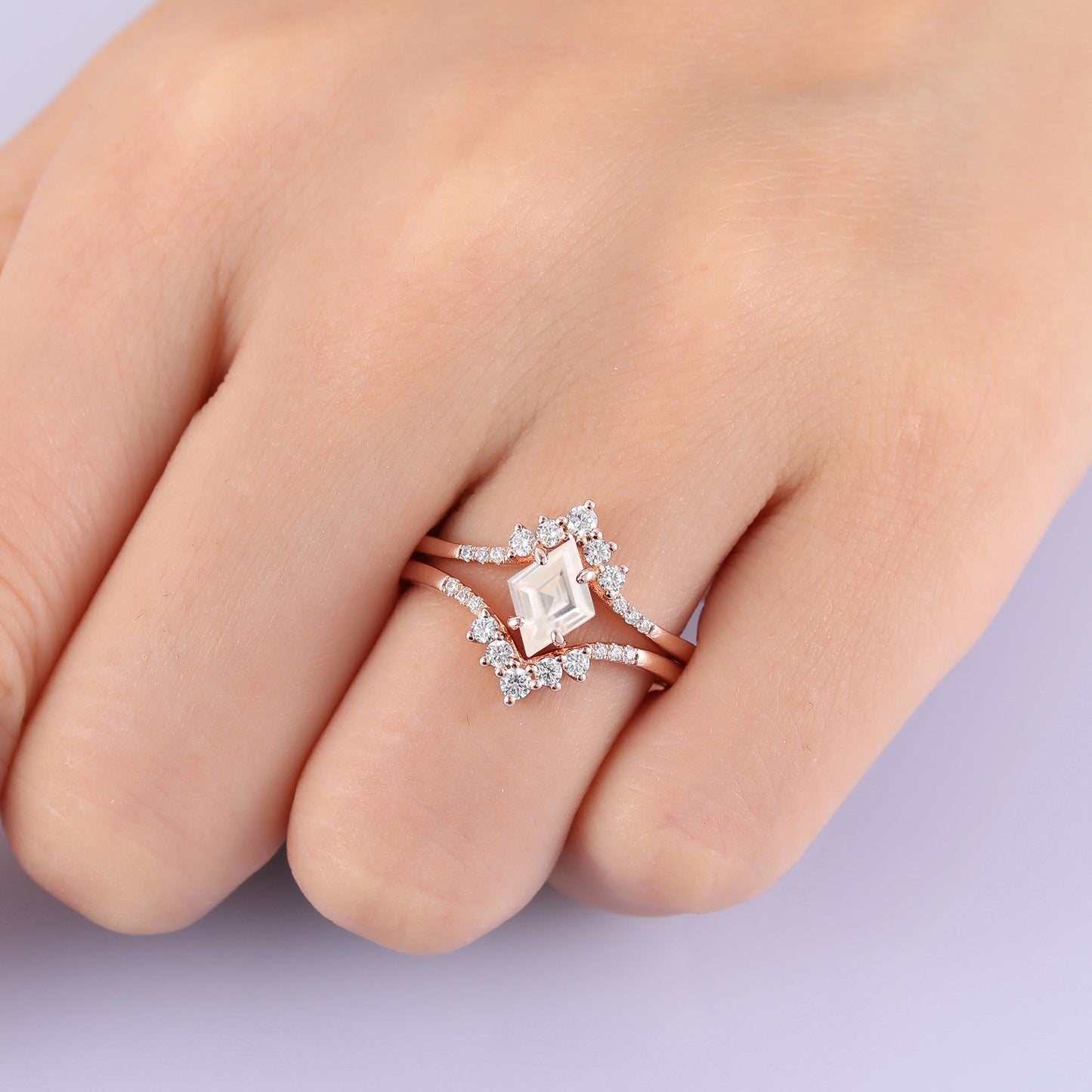 Unique Design 1.3 Carat Rhombus Cut Bezel Anniversary Bridal Set For Her