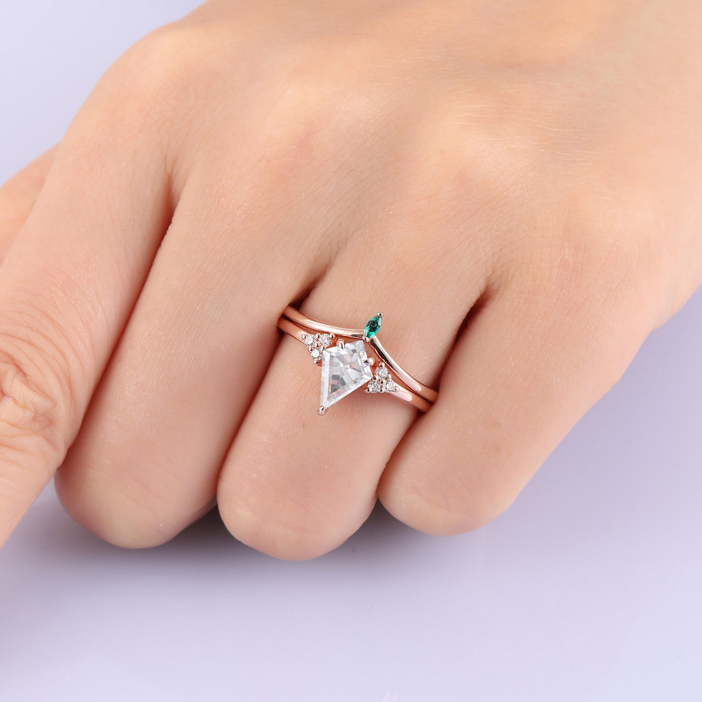 Delicate 1.35 Carat Kite Cut Halo Moissanite Bridal Set For Women