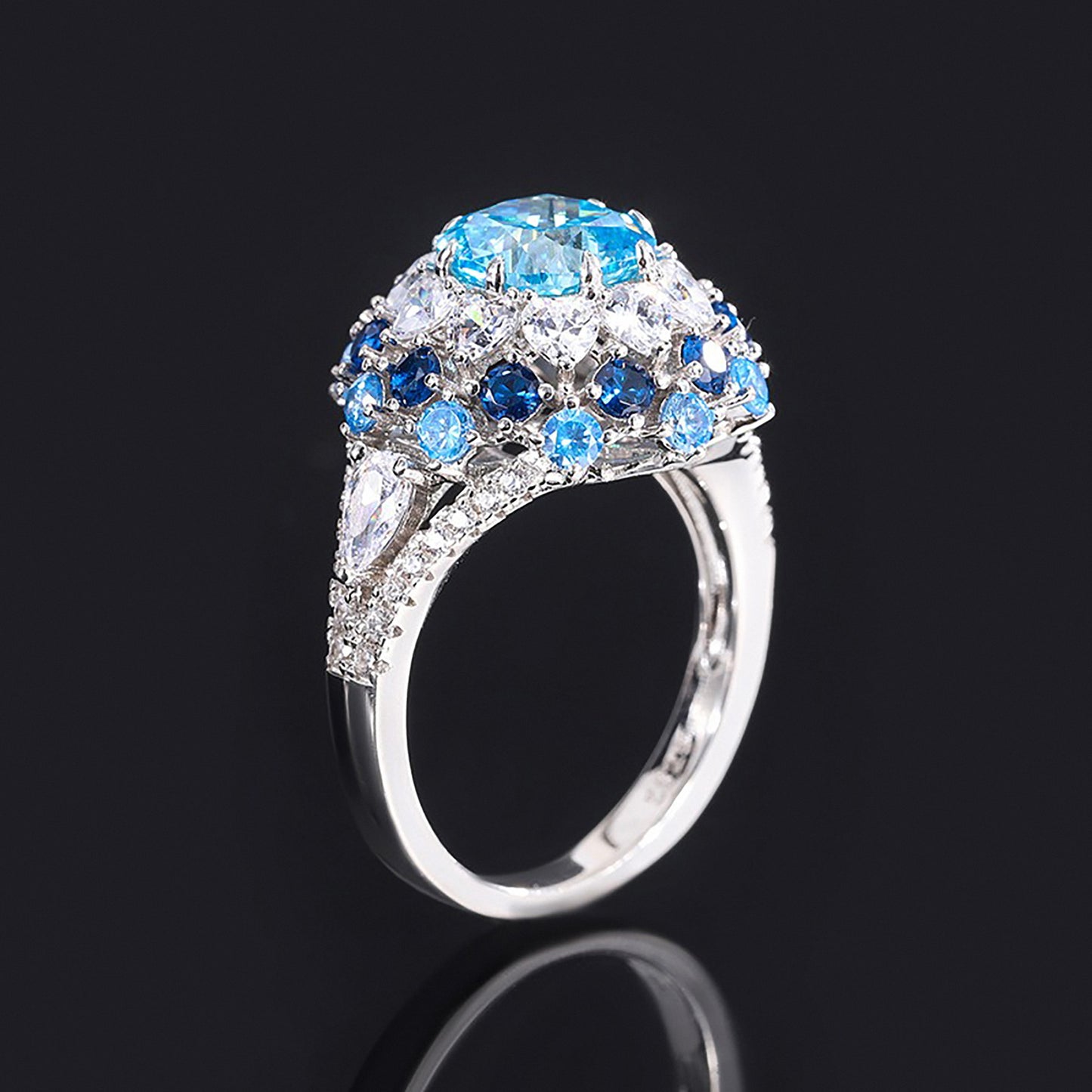 Luxury Aquamarine Cushion Cut Ring, Sapphire Ring, Retro Fine Jewelry Simulated Diamond Ring In 925 Sterling Silver