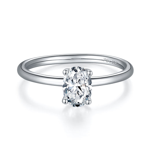 1 Carat Oval Cut Moissanite Solitaire Ring, Elegant Engagement Ring, Plain Band Ring In 925 Sterling Silver