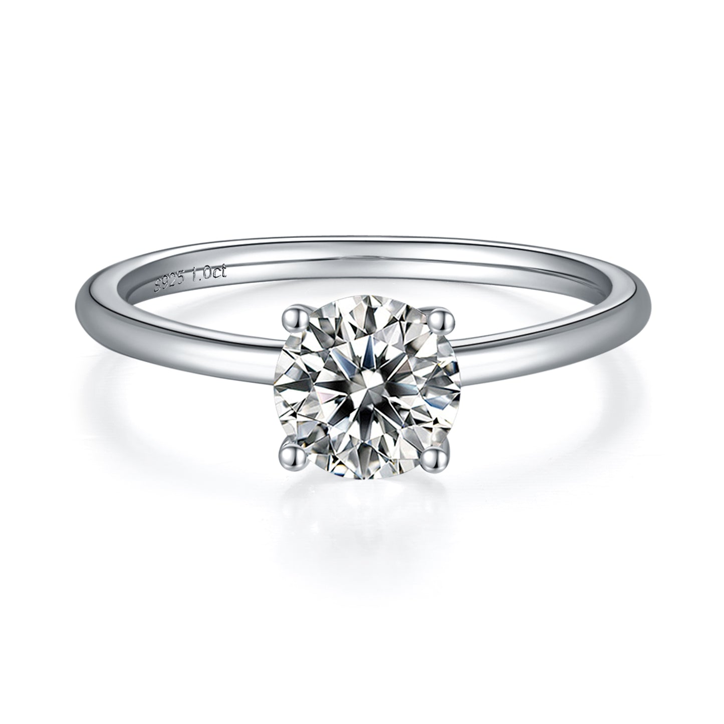 1 Carat Round Cut Moissanite Solitaire Ring, Anniversary Ring, Plain Band Ring In 925 Sterling Silver