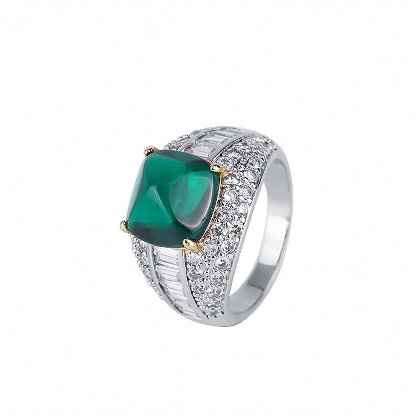 Emerald/Ruby Sugar Loaf Cut Ring, Engagement Ring, Emerald Ring, Gift for Her In 925 Sterling Silver