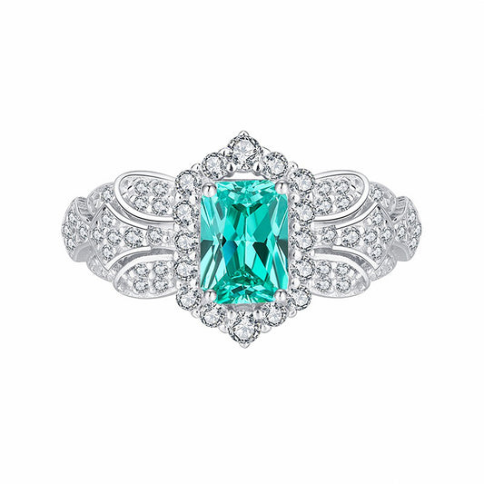 Luxury Green Paraiba Tourmaline Baguette Cut Ring, Retro Women's Ring, Anniversary Birthday Gift For Her In 925 Sterling Silver