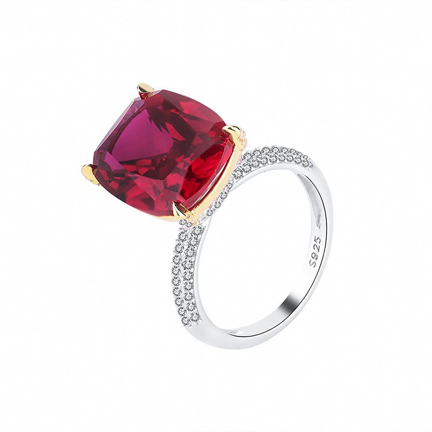 Ruby Baguette Cut Ring, Halt Eternity Ring, Gift for Her In 925 Sterling Silver