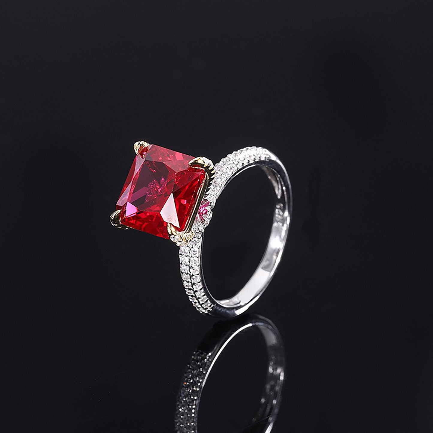 Ruby/Emerald Princess Cut Ring, Halt Eternity Ring, 10*10mm Ring,Gift for Her In 925 Sterling Silver