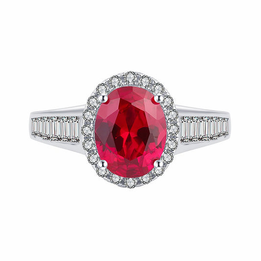Ruby/Sapphire Halo Oval Cut Ring, Bezel Setting Band Ring Simulated Diamond Ring Anniversary Ring In 925 Sterling Silver