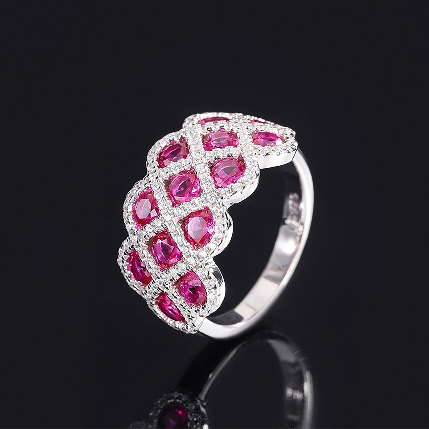 Emerald/Ruby Round Cut Ring, Grid-like, Retro Fine Jewelry Simulated Diamond Ring In 925 Sterling Silver