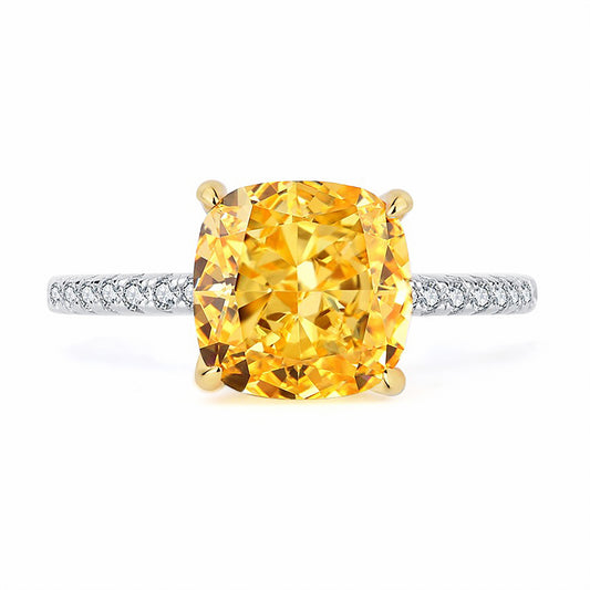 Yellow/Pink Simulated Diamond Princess Cut Ring, Half Eternity Simulated Diamonds Ring In 925 Sterling Silver