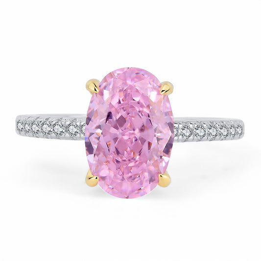 Yellow/Pink Simulated Diamond Oval Cut Ring, Half Eternity Simulated Diamonds Ring In 925 Sterling Silver