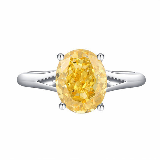 Yellow Simulated Diamond Oval Cut Ring, Solitaire Ring Split Band Ring Anniversary Ring In 925 Sterling Silver