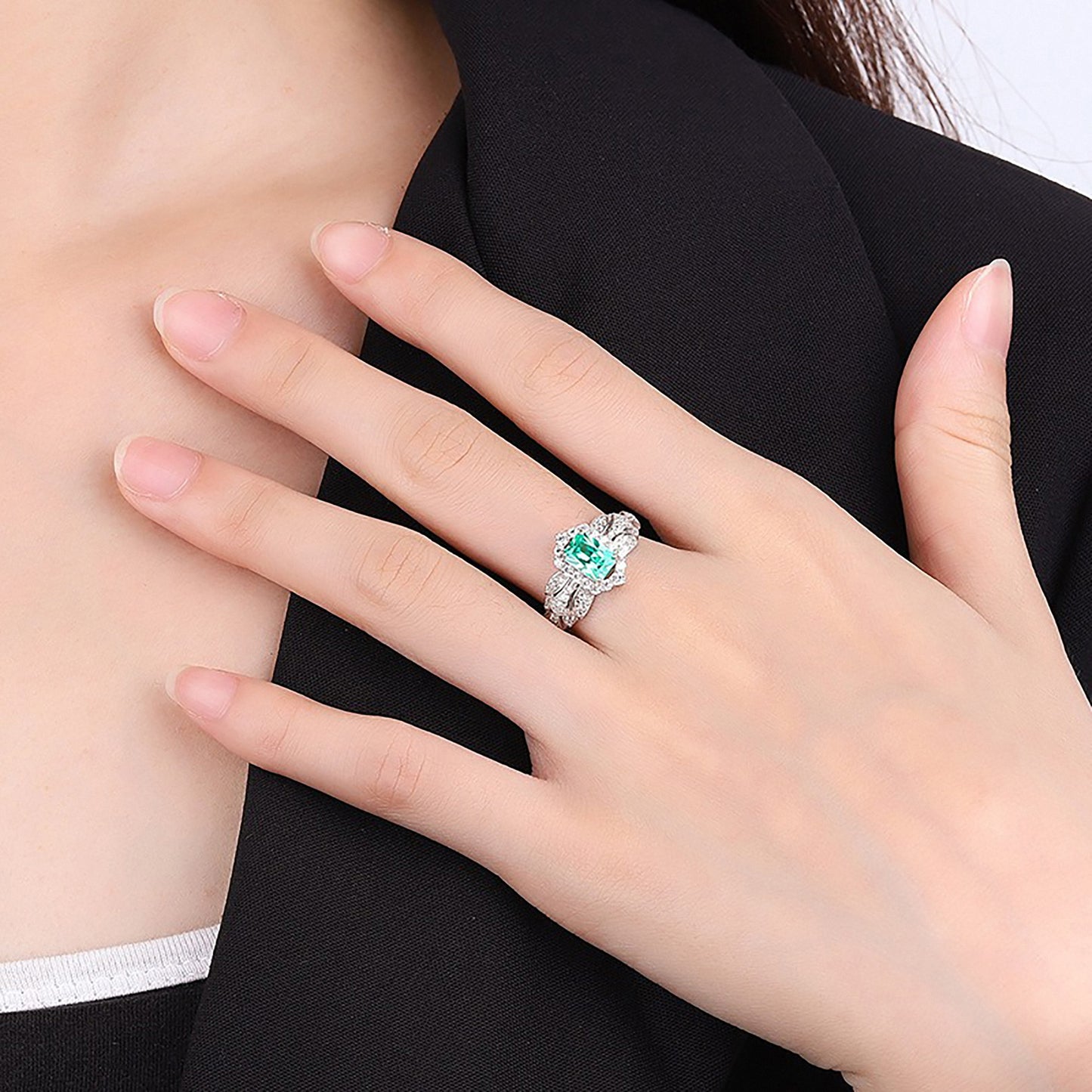 Luxury Green Paraiba Tourmaline Baguette Cut Ring, Retro Women's Ring, Anniversary Birthday Gift For Her In 925 Sterling Silver