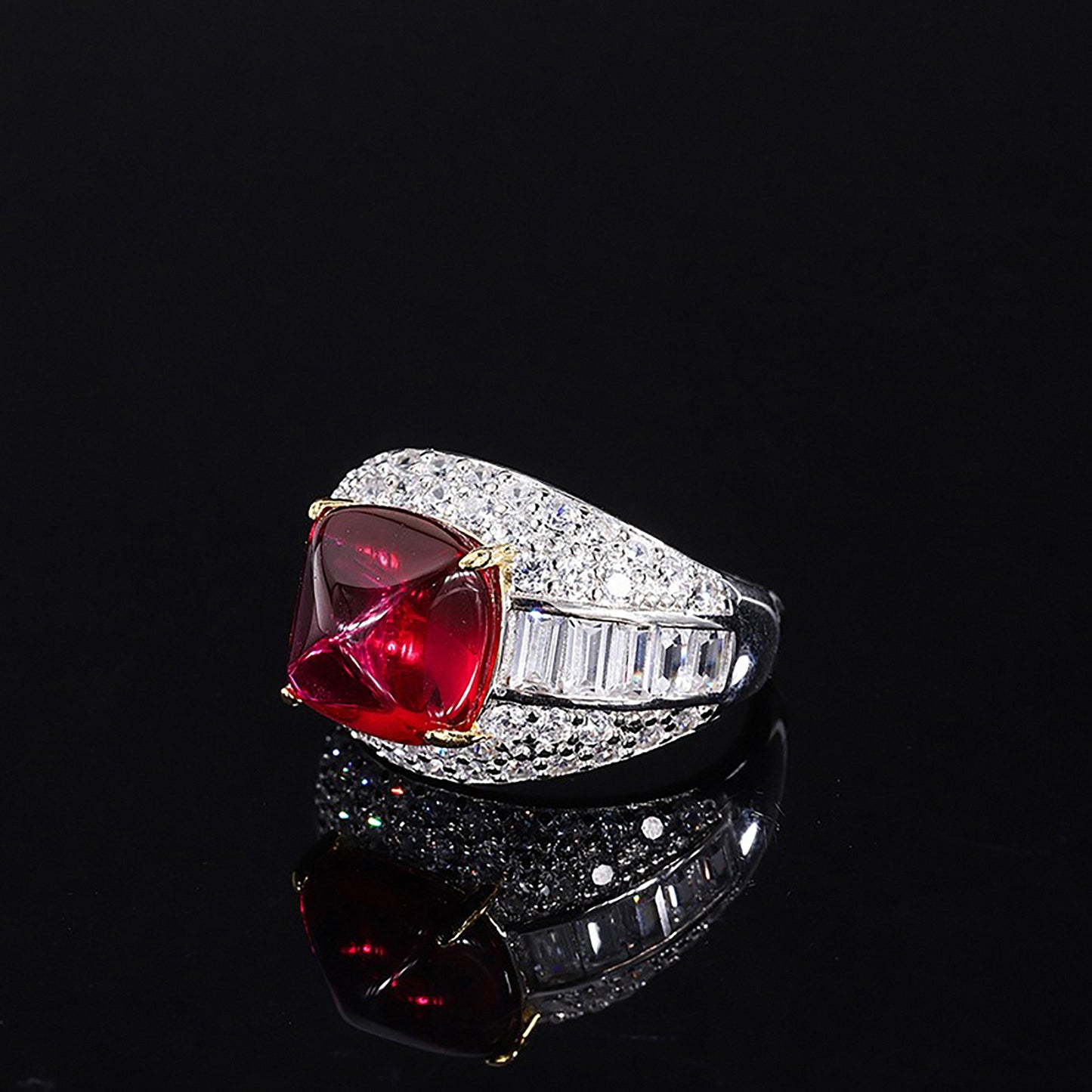 Emerald/Ruby Sugar Loaf Cut Ring, Engagement Ring, Emerald Ring, Gift for Her In 925 Sterling Silver