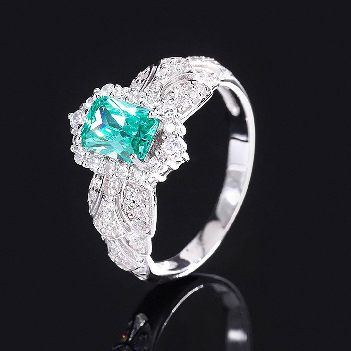 Luxury Green Paraiba Tourmaline Baguette Cut Ring, Retro Women's Ring, Anniversary Birthday Gift For Her In 925 Sterling Silver