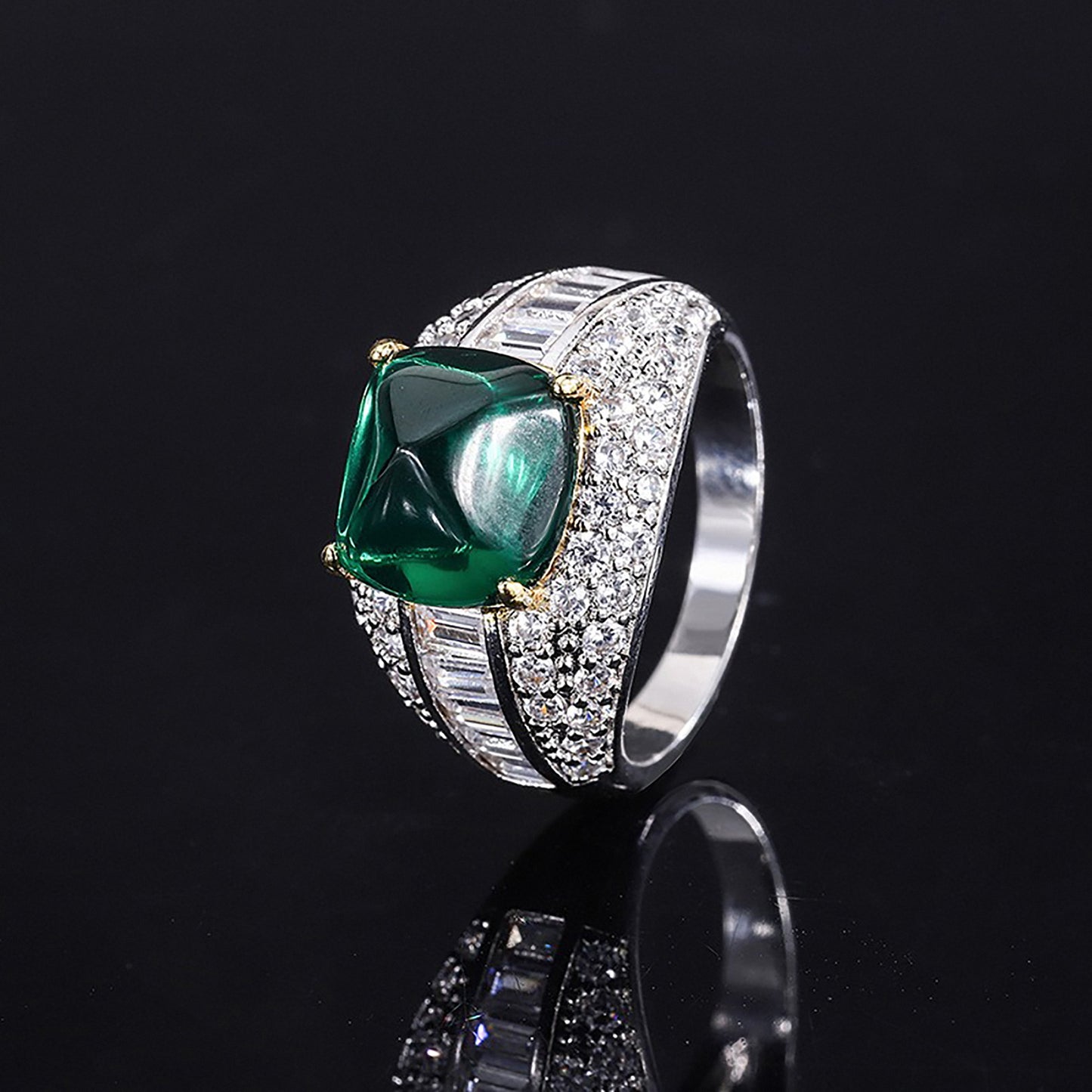 Emerald/Ruby Sugar Loaf Cut Ring, Engagement Ring, Emerald Ring, Gift for Her In 925 Sterling Silver