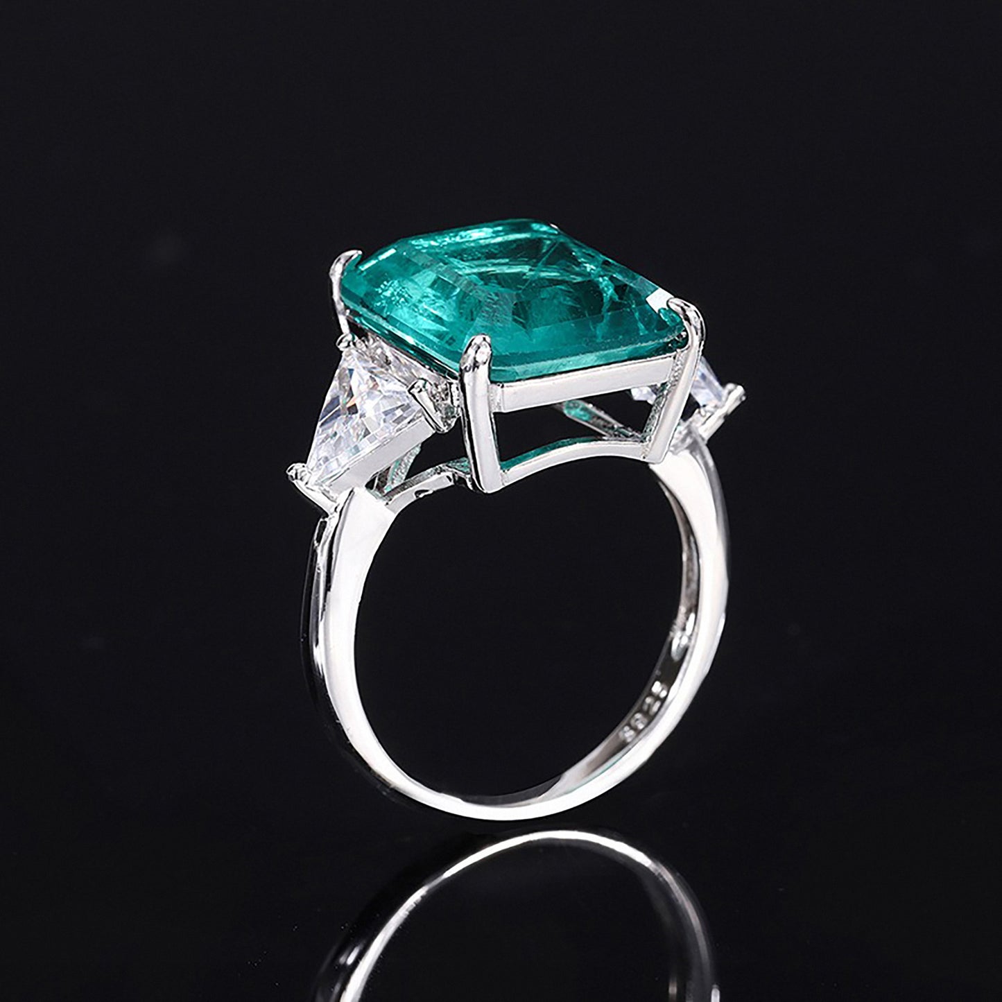 Emerald Princess Cut Ring, Engagement Ring, Emerald Ring, Vintage Ring In 925 Sterling Silver