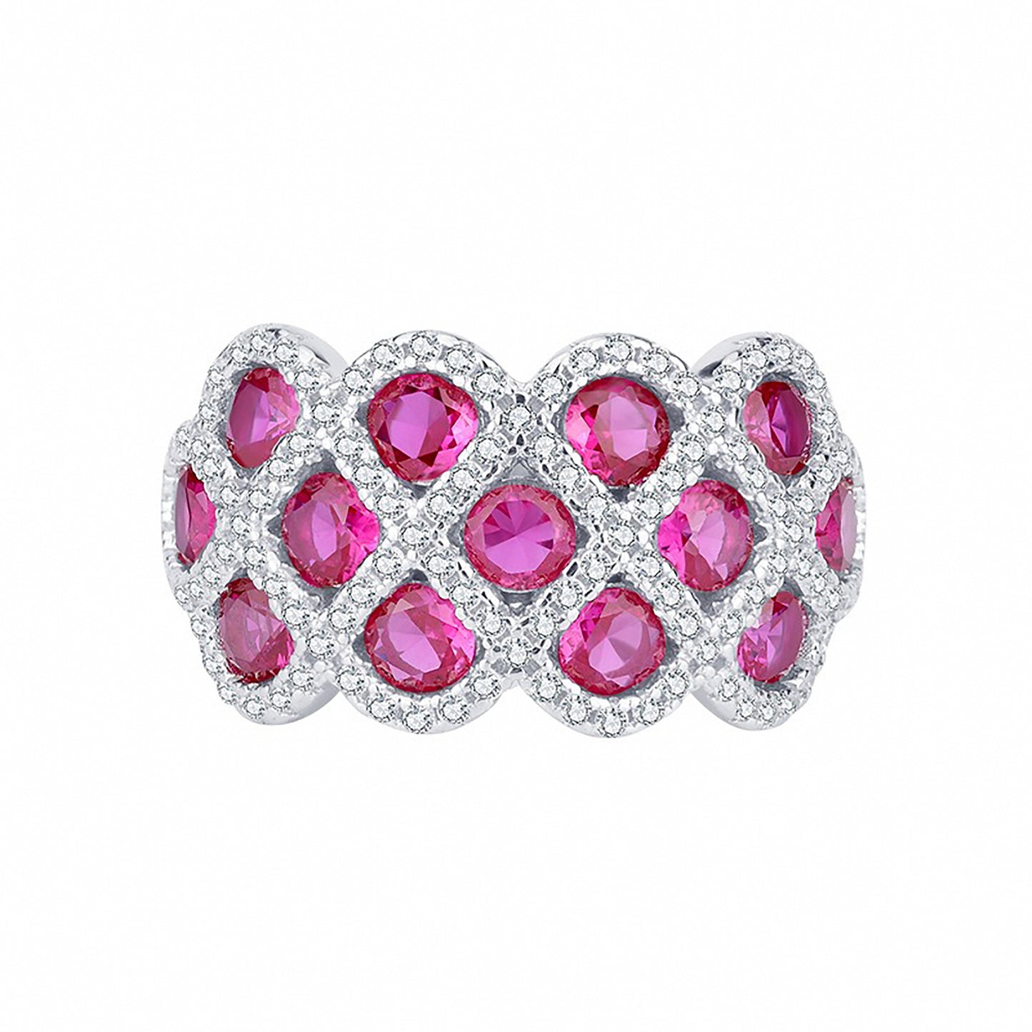 Emerald/Ruby Round Cut Ring, Grid-like, Retro Fine Jewelry Simulated Diamond Ring In 925 Sterling Silver