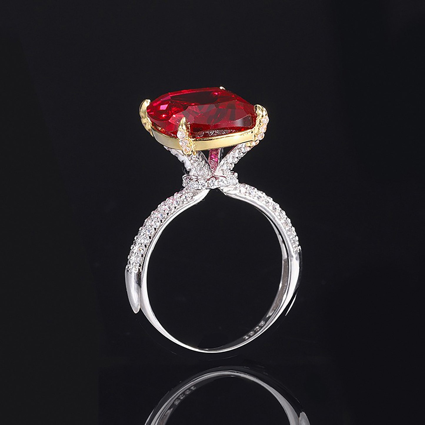 Ruby Baguette Cut Ring, Halt Eternity Ring, Gift for Her In 925 Sterling Silver