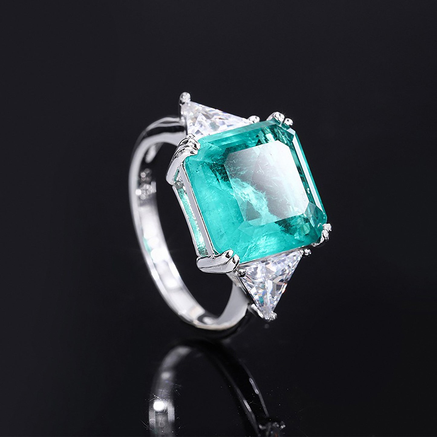 Unique Design Princess Cut Three Stone Emerald Engagement Ring Birthday Gifts For Her