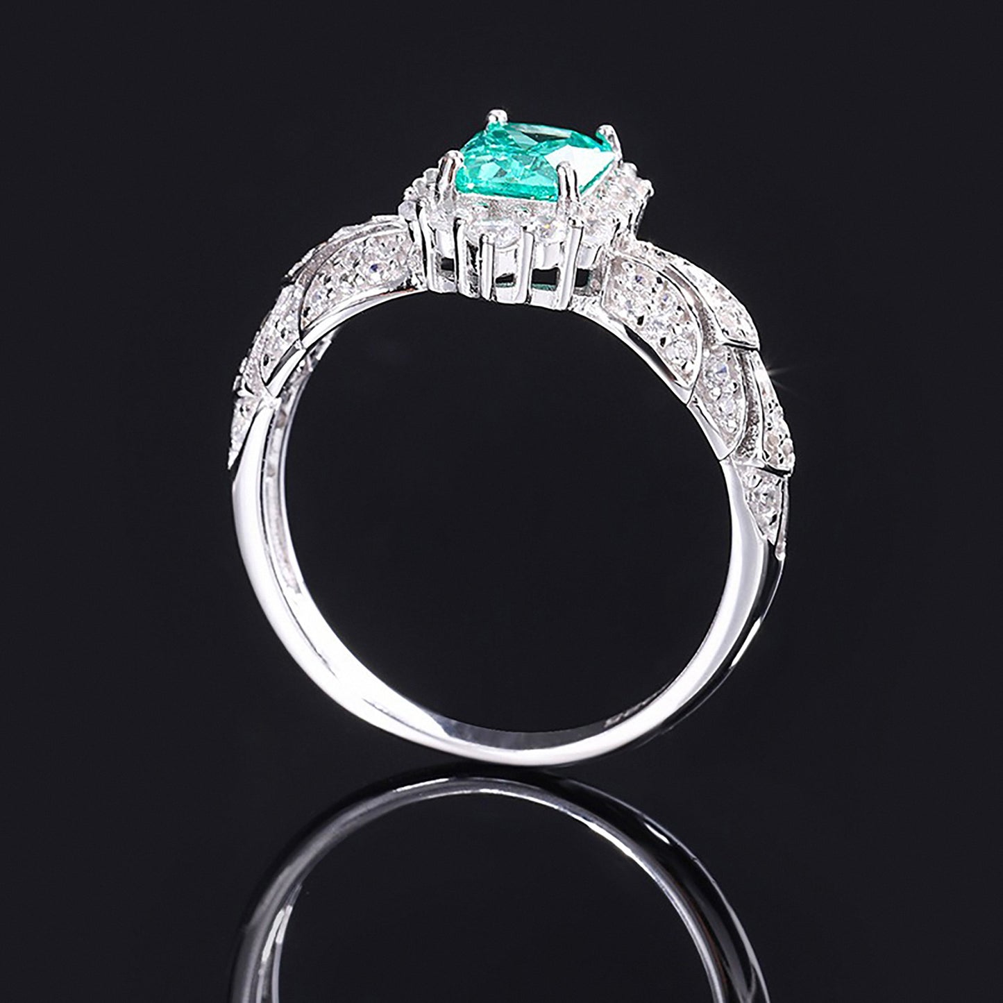 Luxury Green Paraiba Tourmaline Baguette Cut Ring, Retro Women's Ring, Anniversary Birthday Gift For Her In 925 Sterling Silver