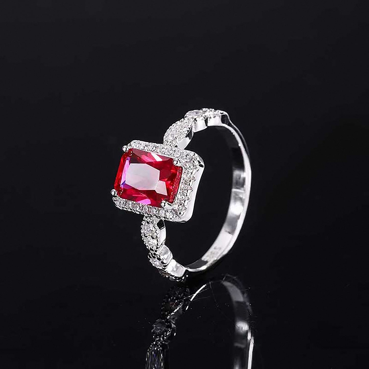 Vintage Halo Emerald/Ruby Emerald Cut Ring, Bezel Setting Simulated Diamond In 925 Sterling Silver