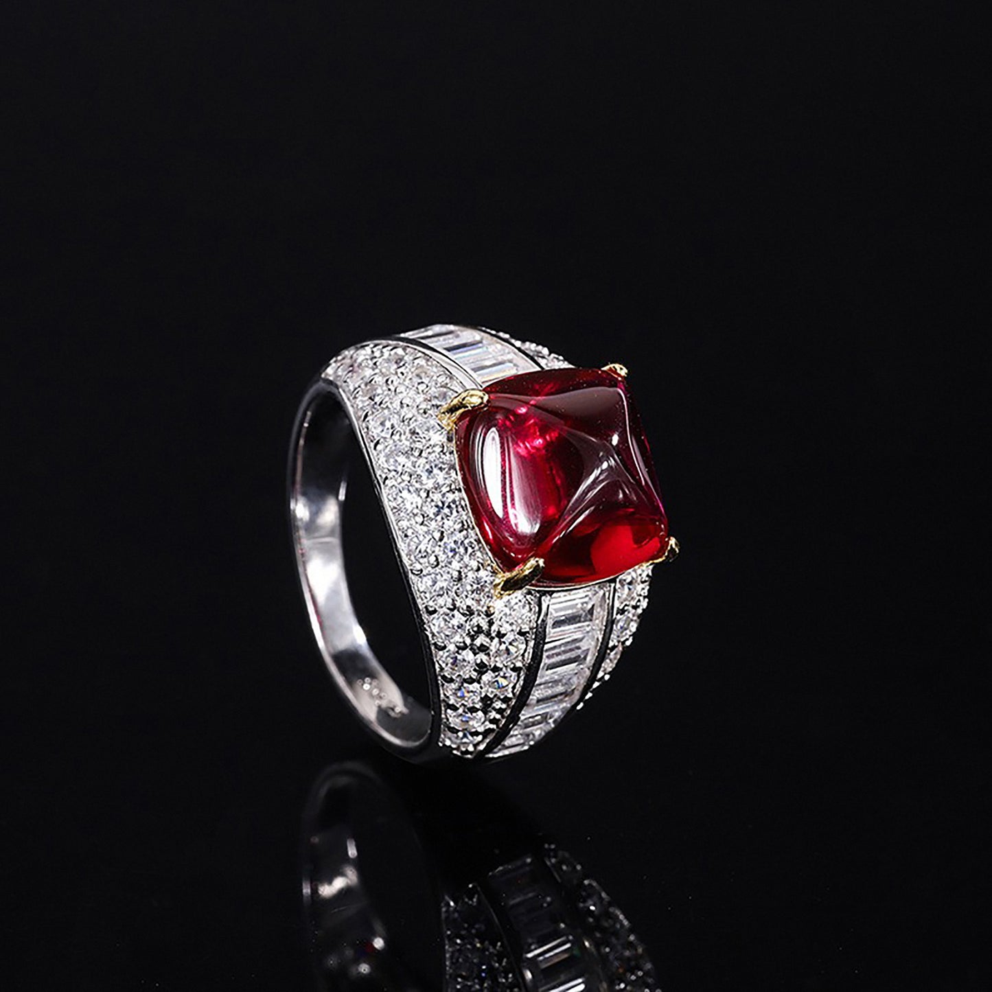 Emerald/Ruby Sugar Loaf Cut Ring, Engagement Ring, Emerald Ring, Gift for Her In 925 Sterling Silver