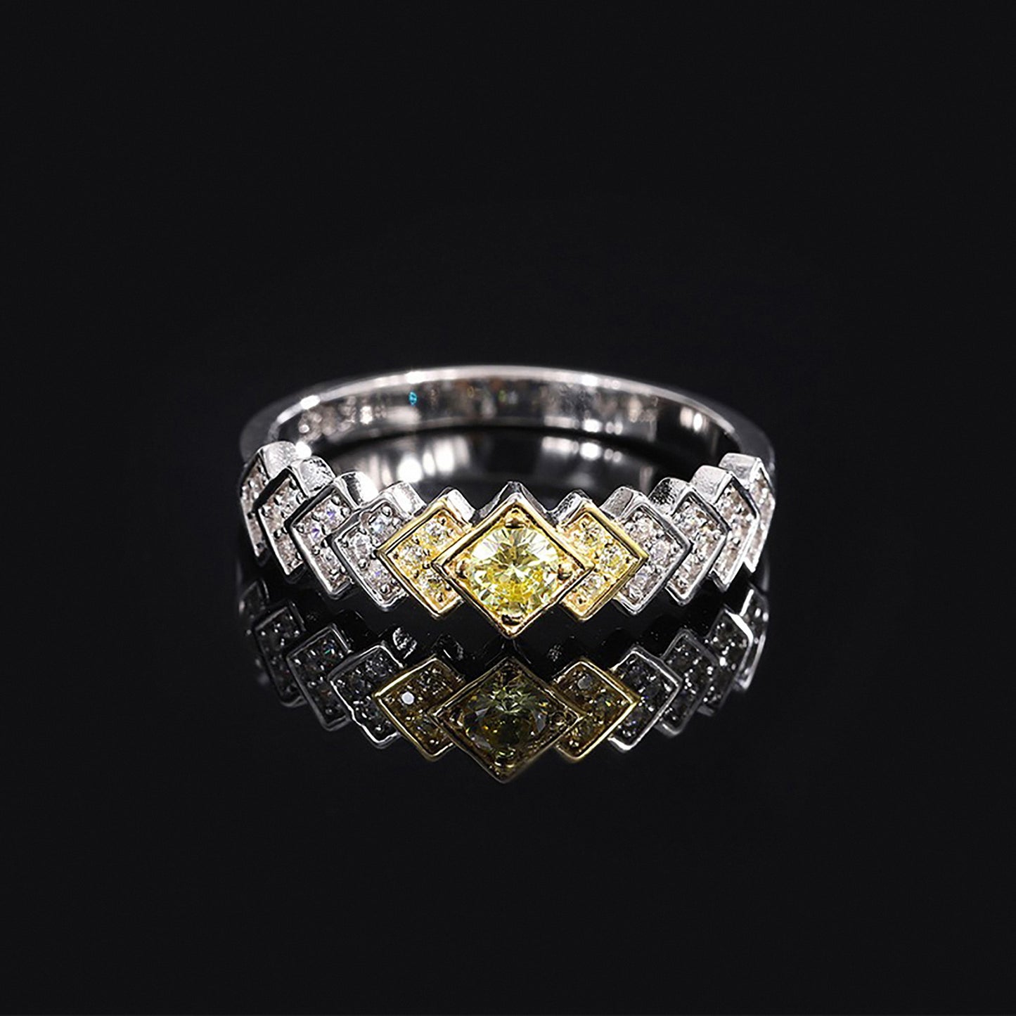 Yellow Simulated Diamond Round Cut Ring, Anniversary Ring, Rhombic Ring In 925 Sterling Silver