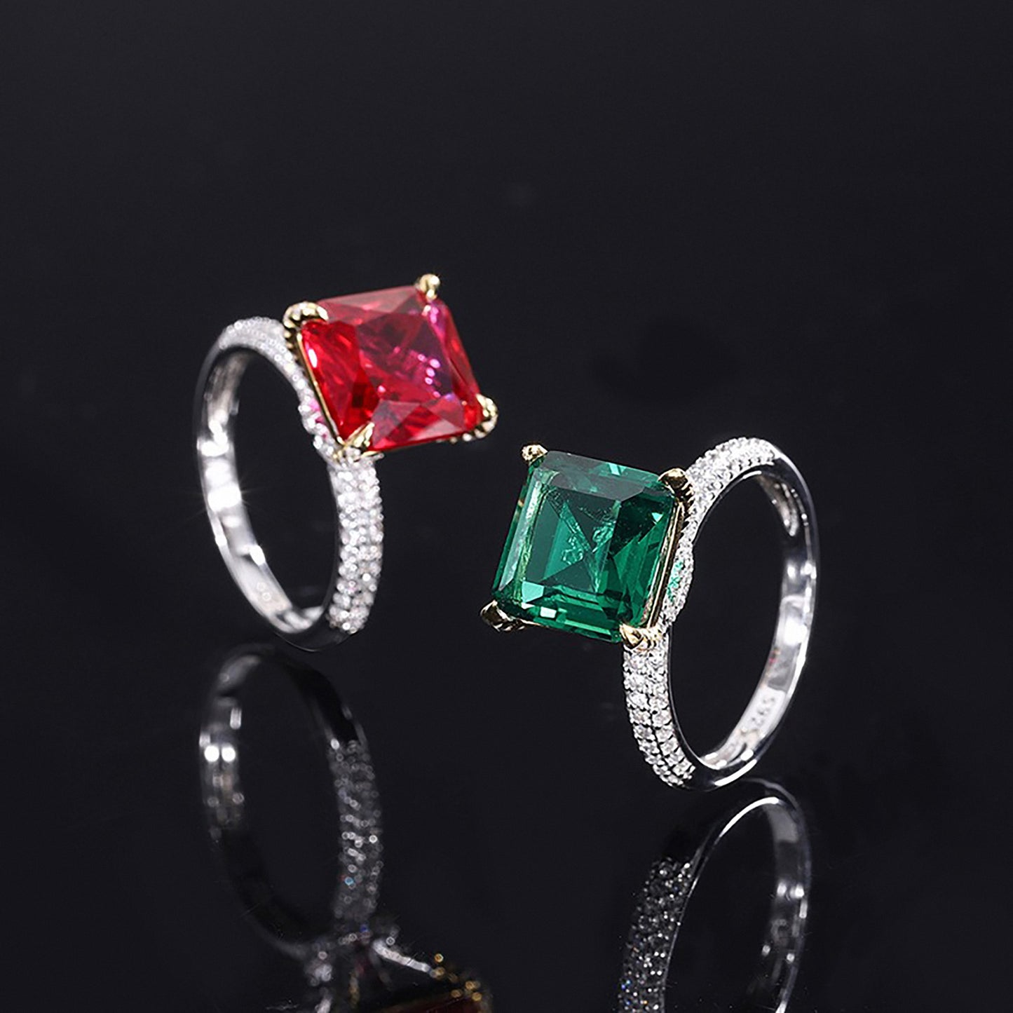 Ruby/Emerald Princess Cut Ring, Halt Eternity Ring, 10*10mm Ring,Gift for Her In 925 Sterling Silver