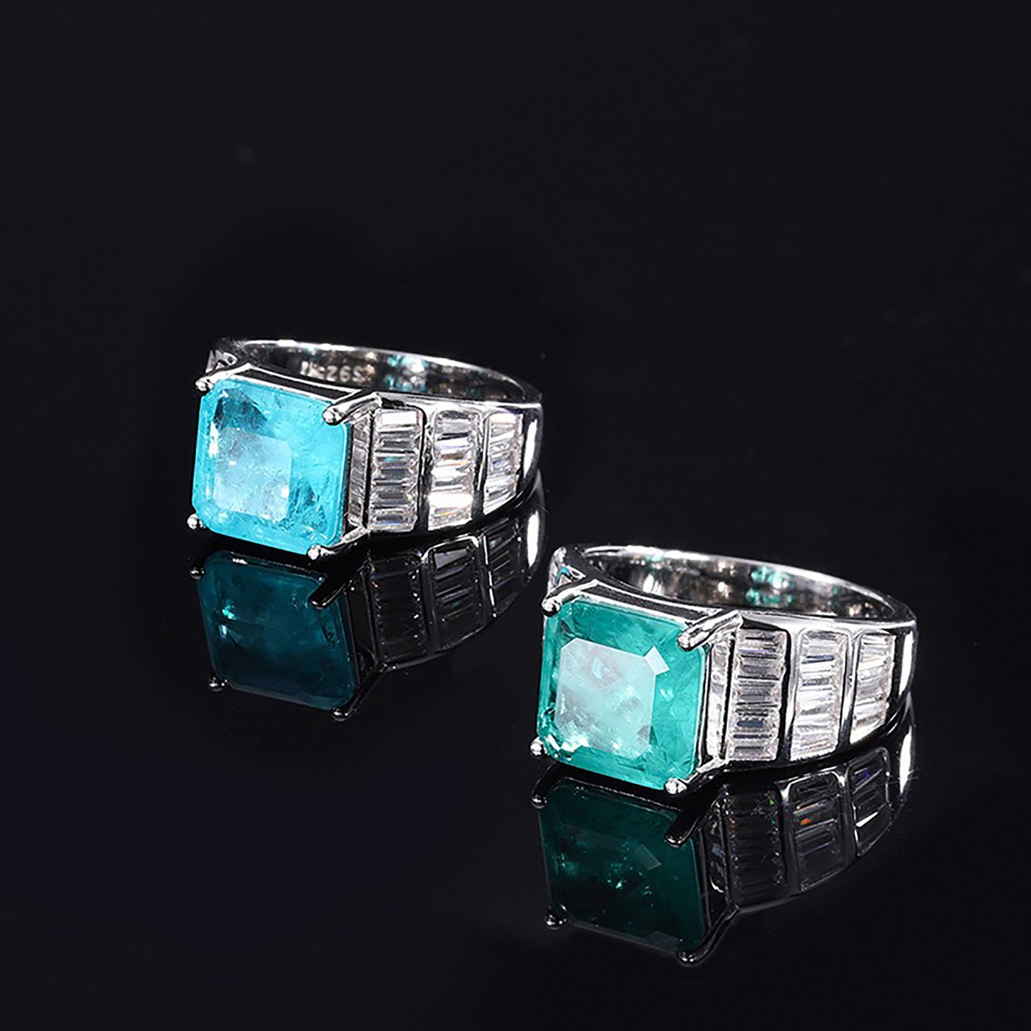 Beautiful Blue Paraiba Tourmaline/Emerald Princess Cut Ring,Bezel Setting Simulated Diamonds Ring Gift For Her In 925 Sterling Silver