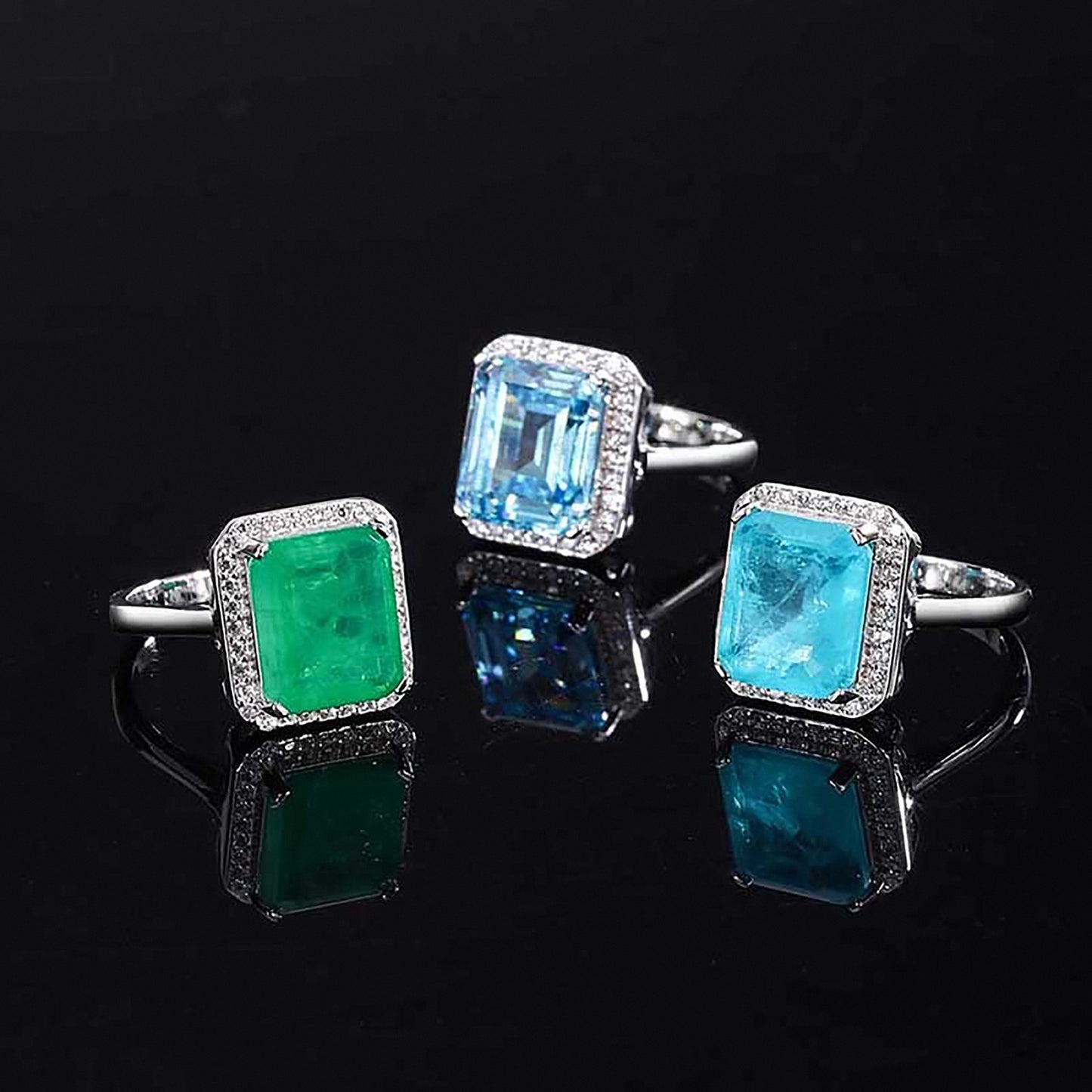 Emerald/Aquamarine/Blue Paraiba Tourmaline Emerald Cut Ring, Bezel Setting Simulated Diamond Ring Gift for Her In 925 Sterling Silver