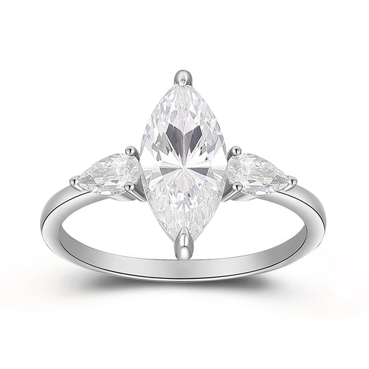 Unique Marquise Cut 2ct Moissanite Bridal Ring, 925 Sterling Silver Promise Ring, 3 Stone Ring