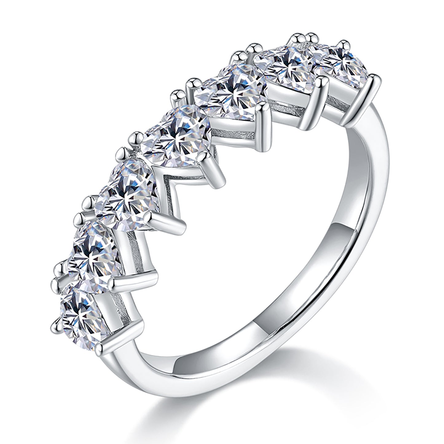 Heart-shape Half Full Eternity Wedding Ring, Seven Stones Ring, Row of Ring In 925 Sterling Silver