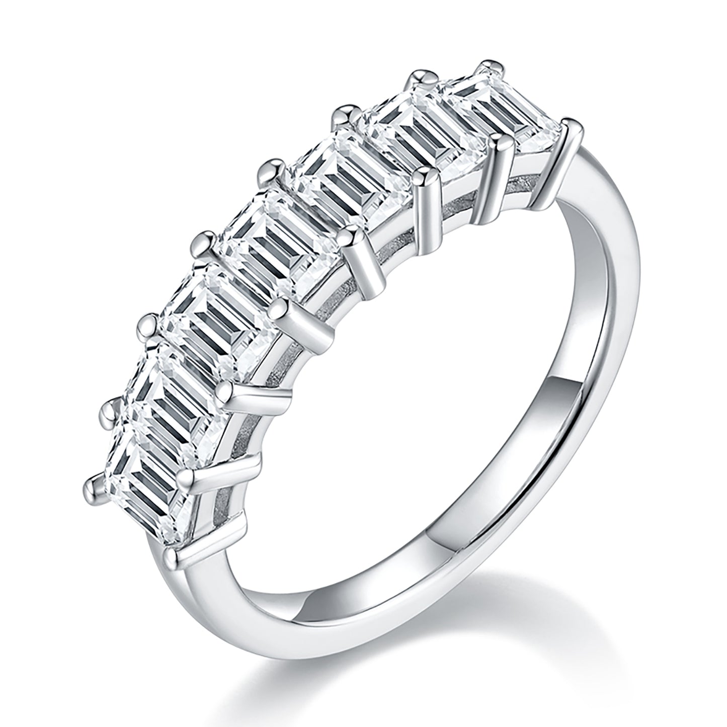 Baguette-shape Half Full Eternity Wedding Ring, Seven Stones Ring, Row of Ring In 925 Sterling Silver