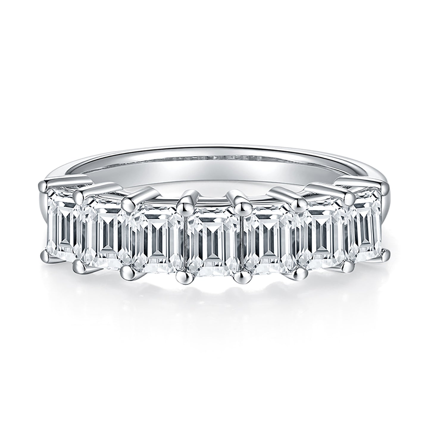 Baguette-shape Half Full Eternity Wedding Ring, Seven Stones Ring, Row of Ring In 925 Sterling Silver