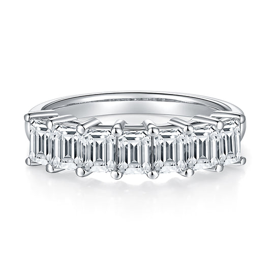Baguette-shape Half Full Eternity Wedding Ring, Seven Stones Ring, Row of Ring In 925 Sterling Silver