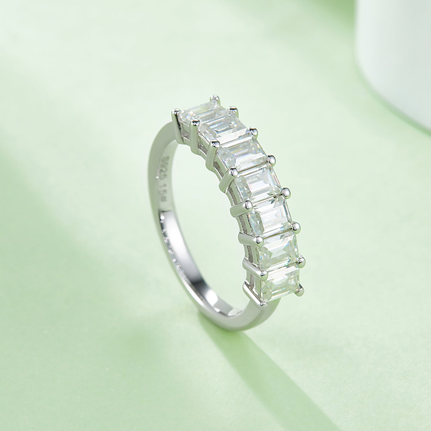 Baguette-shape Half Full Eternity Wedding Ring, Seven Stones Ring, Row of Ring In 925 Sterling Silver