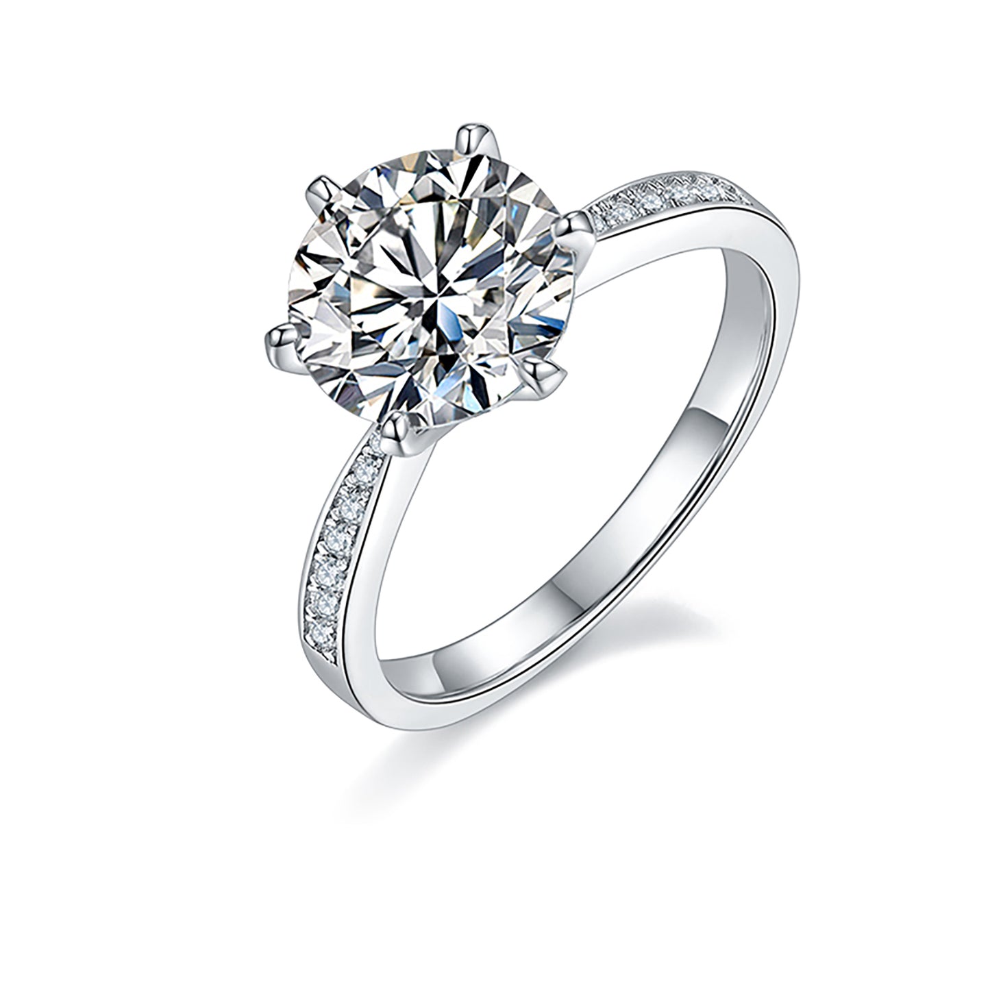 3 Carat Round Cut Moissanite Engagement Ring, tapered Simulated Diamond band Ring In 925 Sterling Silver