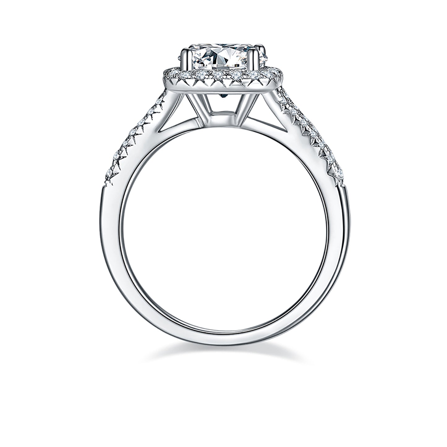 3.00 Carat Princess Cut Moissanite Halo Engagement Ring, Spilt Simulated Diamond Band In 925 Sterling Silver