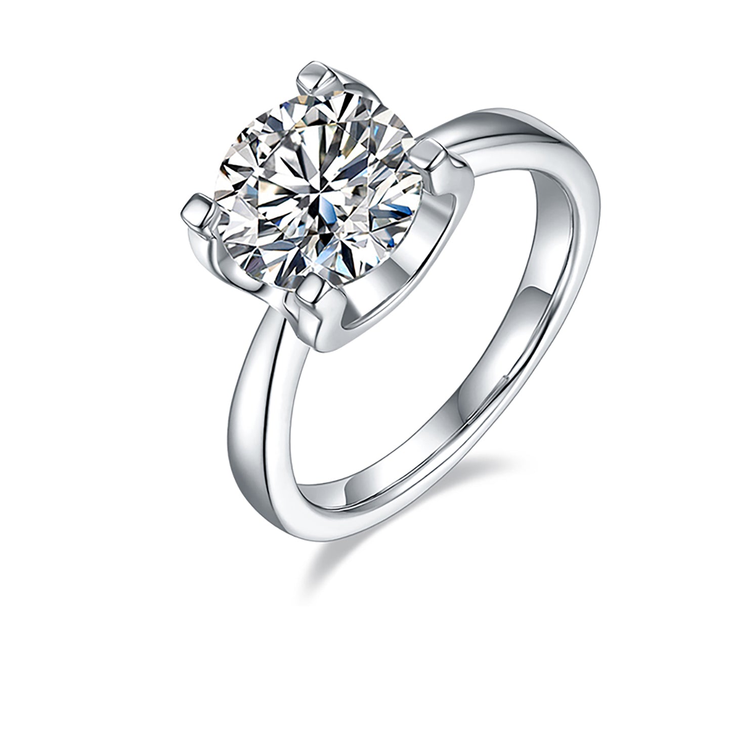 3 Carat Round Cut Moissanite Engagement Ring, tapered band Ring In 925 Sterling Silver