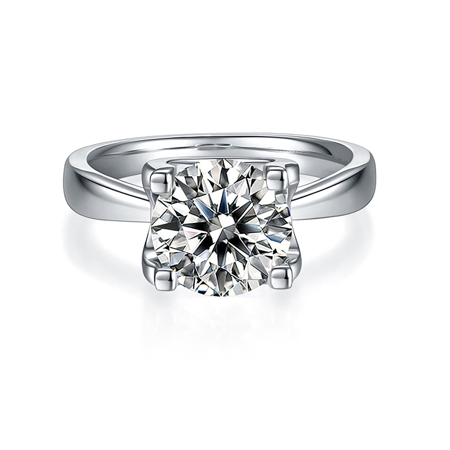 3 Carat Round Cut Moissanite Engagement Ring, tapered band Ring In 925 Sterling Silver