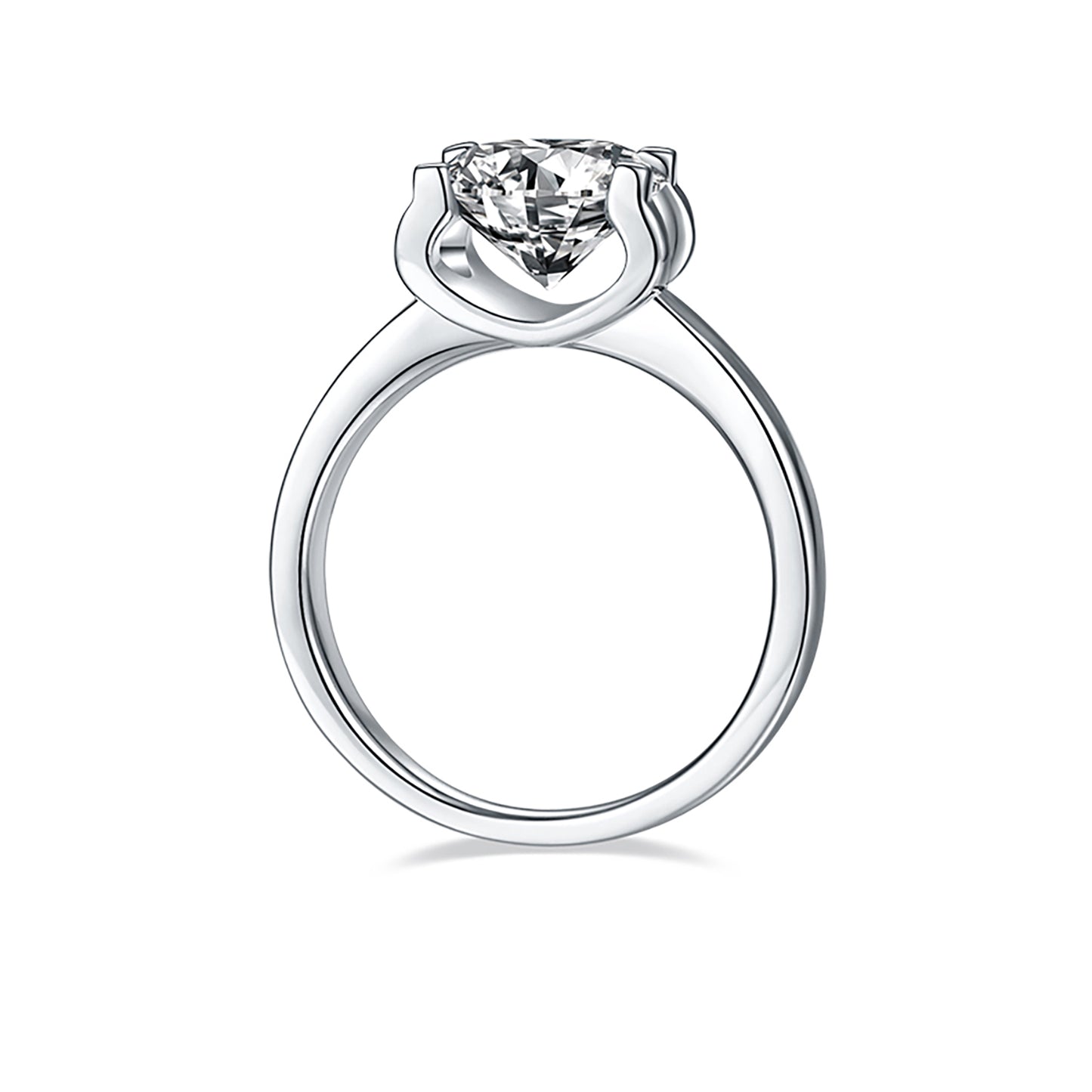 3 Carat Round Cut Moissanite Engagement Ring, tapered band Ring In 925 Sterling Silver