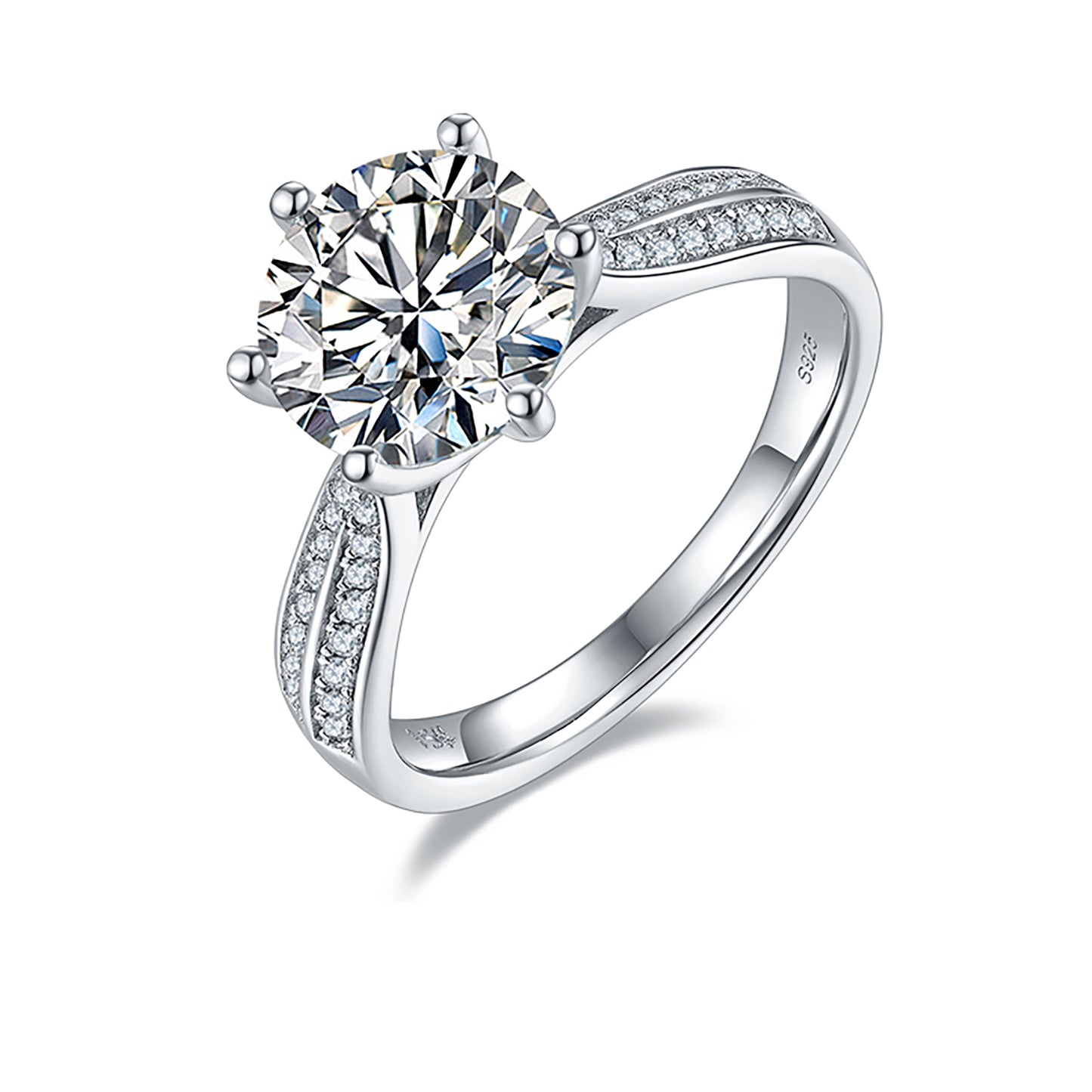 3 Carat Round Cut Moissanite Engagement Ring,Double Row Simulated Diamond Band Ring In 925 Sterling Silver