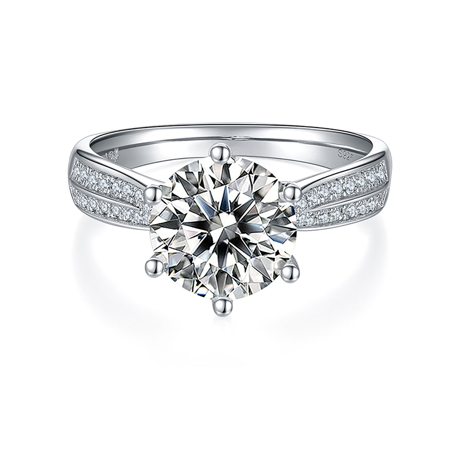 3 Carat Round Cut Moissanite Engagement Ring,Double Row Simulated Diamond Band Ring In 925 Sterling Silver