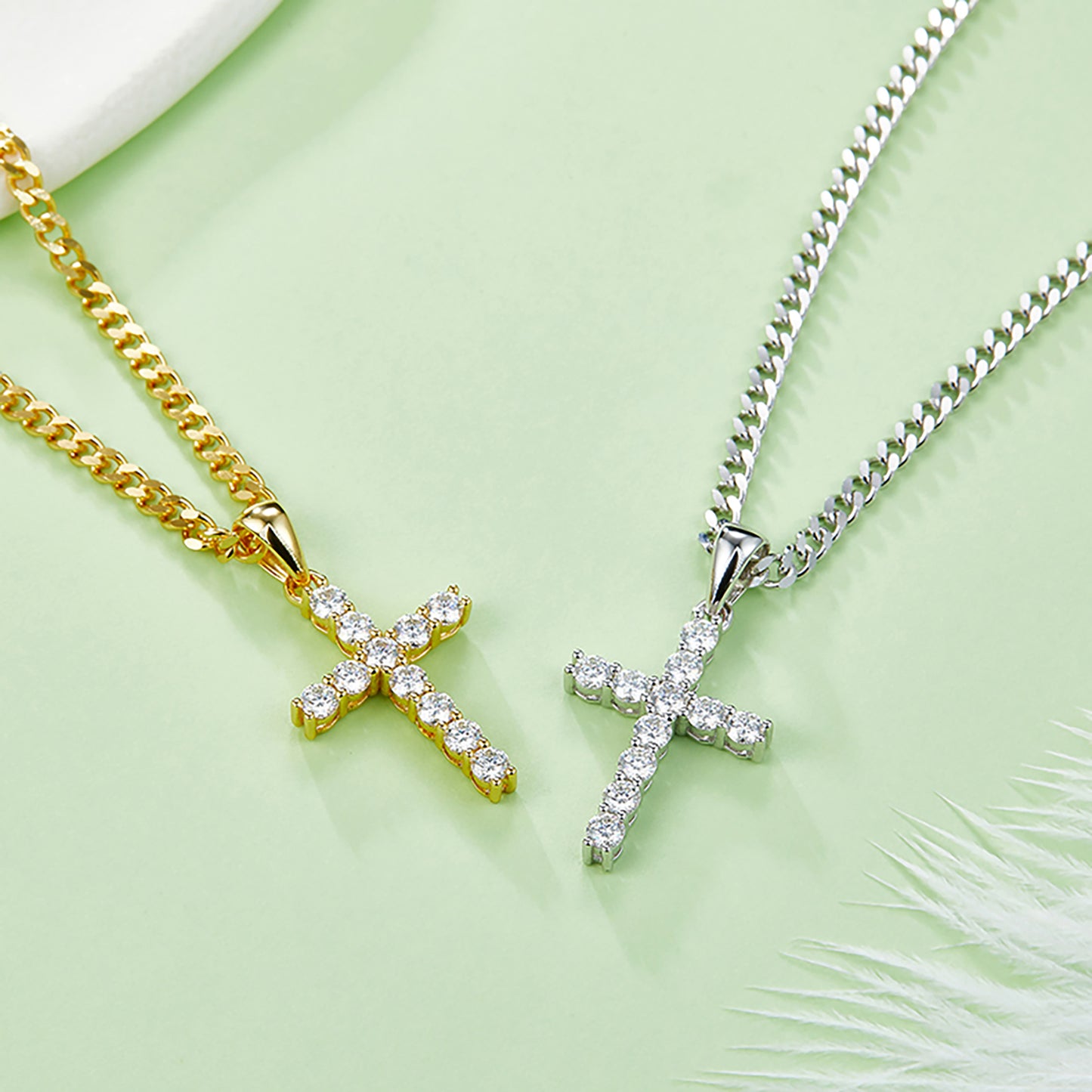 Cross Design Necklace Simulated Diamond In 925 Sterling Silver