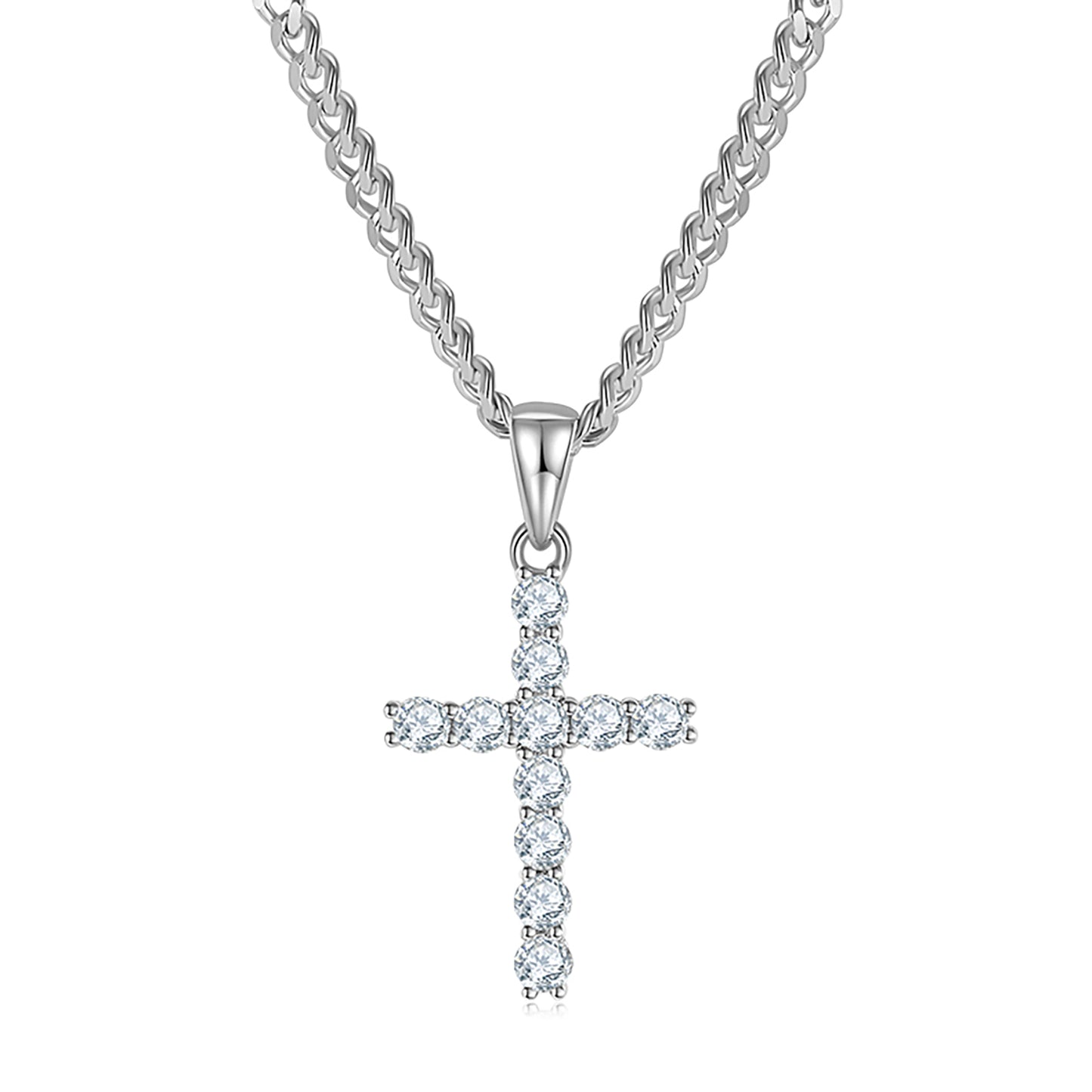 Cross Design Necklace Simulated Diamond In 925 Sterling Silver