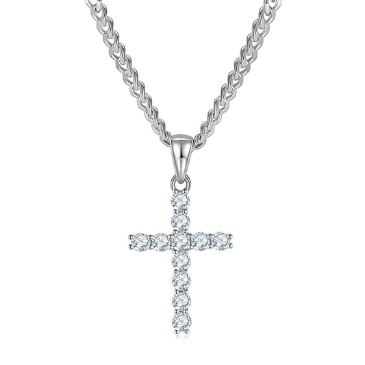 Cross Design Necklace Simulated Diamond In 925 Sterling Silver