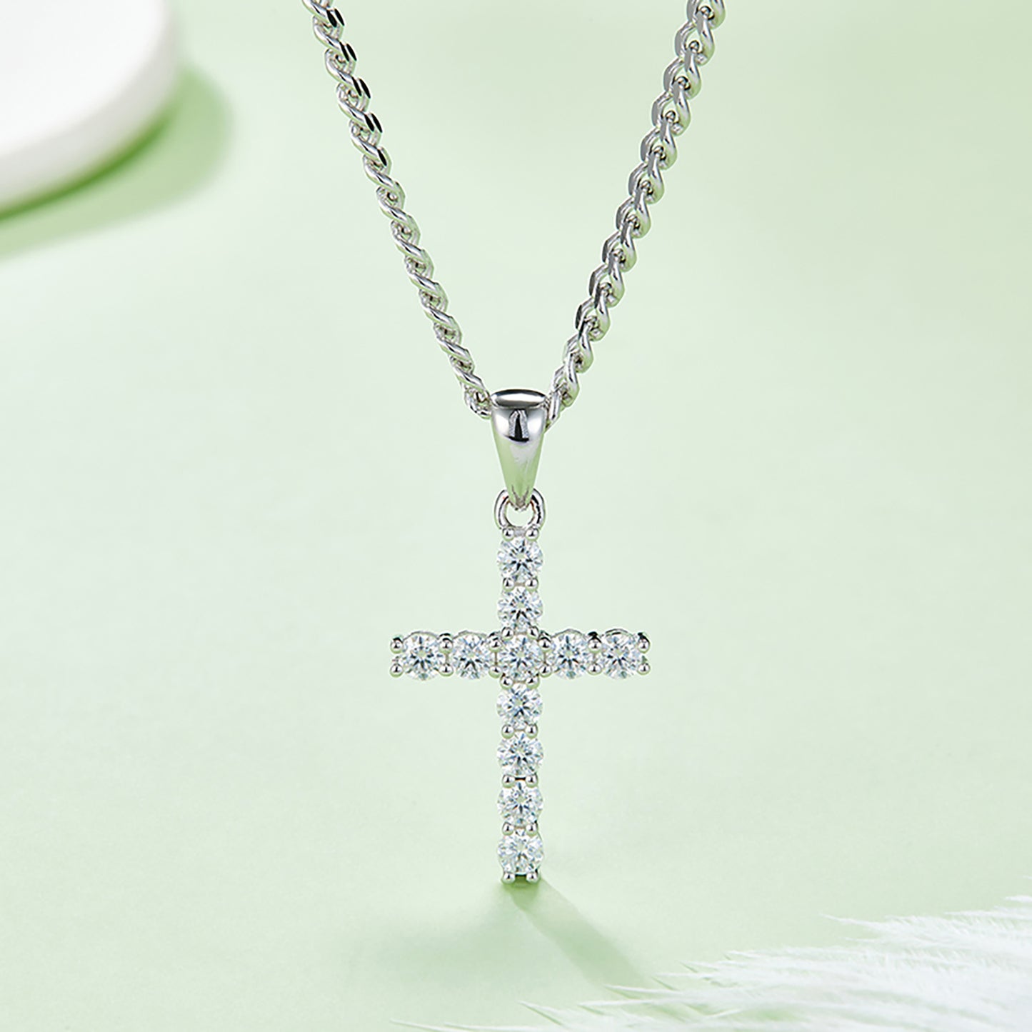 Cross Design Necklace Simulated Diamond In 925 Sterling Silver