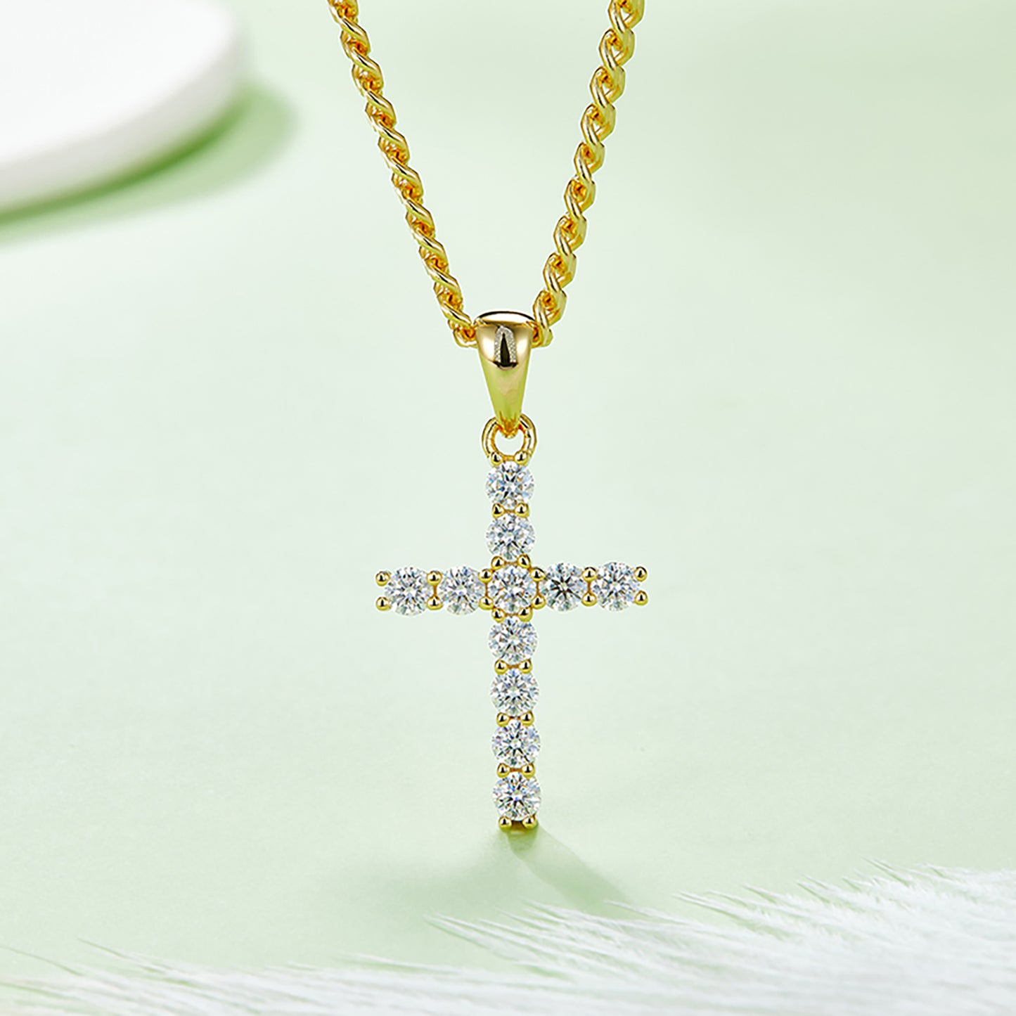 Cross Design Necklace Simulated Diamond In 925 Sterling Silver