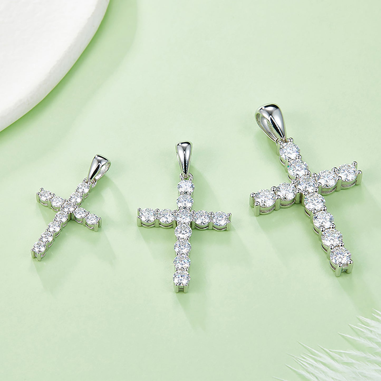 Cross Design Necklace Simulated Diamond In 925 Sterling Silver