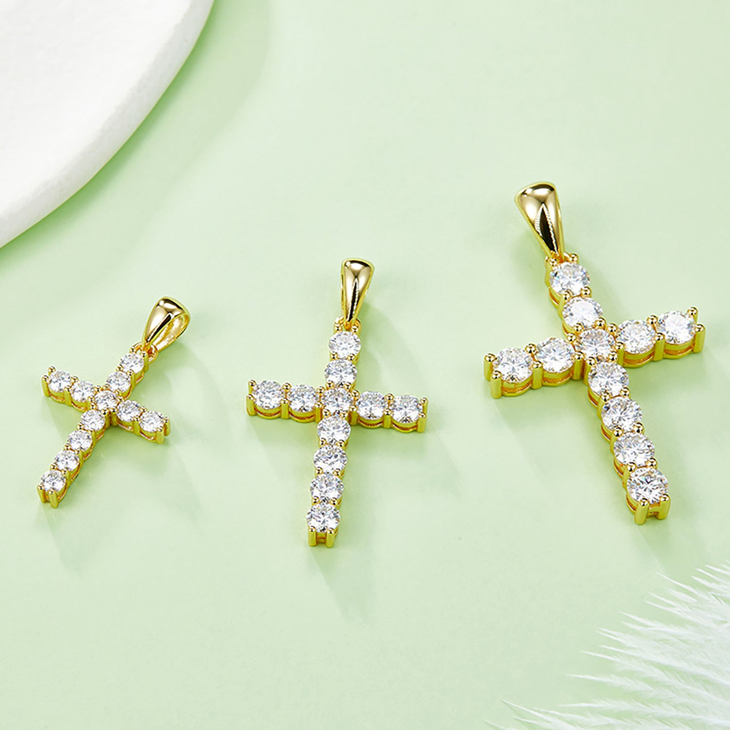 Cross Design Necklace Simulated Diamond In 925 Sterling Silver