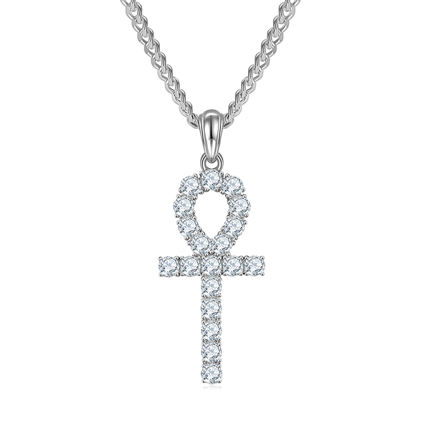 Fashion Cross Design Necklace Simulated Diamond In 925 Sterling Silver